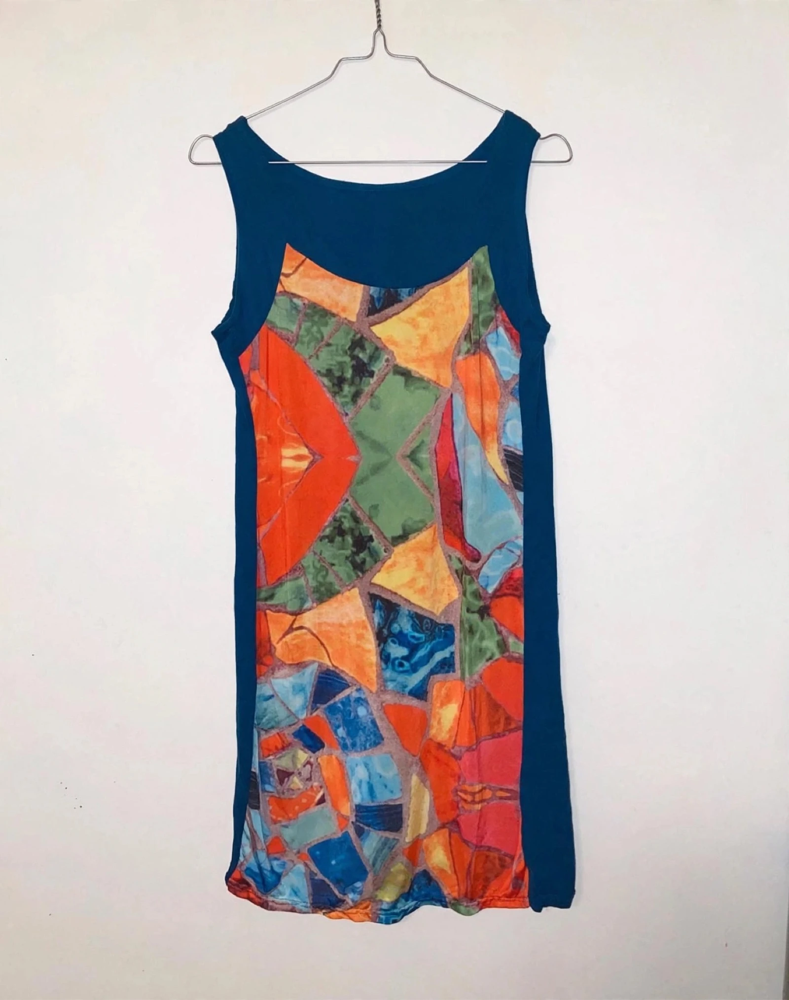 Robe débardeur plage 36/38 S/M - bleu / dos mosaïque multicolore vitrail - fluide été 
